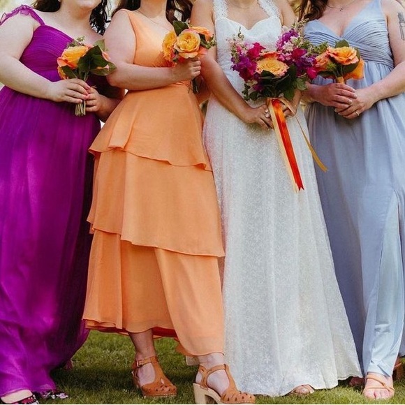 Lulu’s Celebration Time Light Orange Sleeveless Tiered Midi Dress - Picture 3 of 5